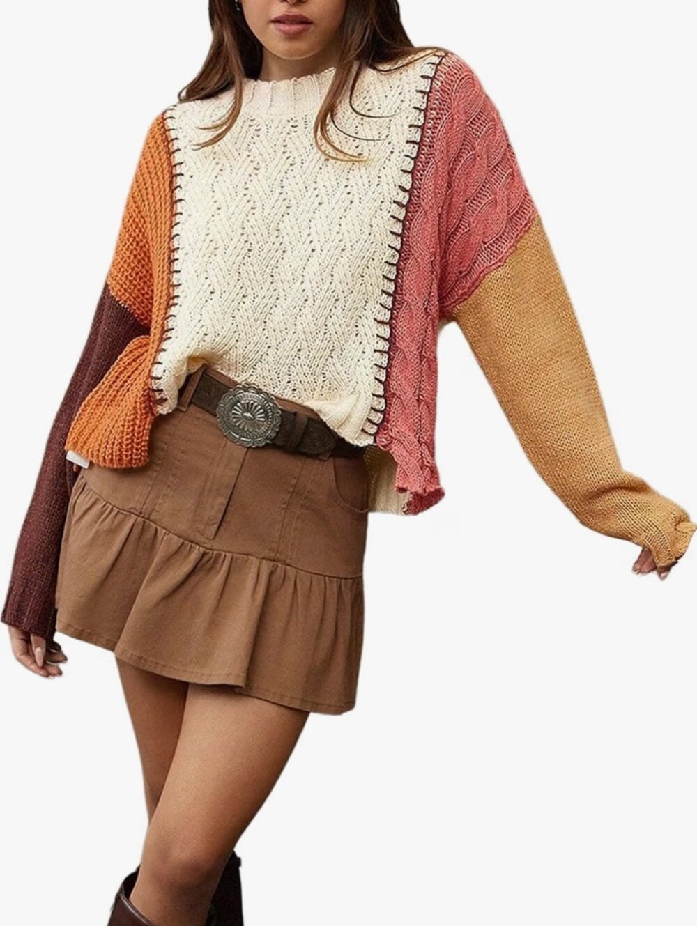 Sweater Long Sleeve Crew Neck Pullover Loose Cable Knit Top
